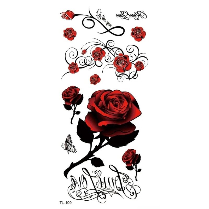 กันน้ำชั่วคราว Tattoo สติกเกอร์ดอกไม้ Rose แฟลชรอยสัก Lalash รอยสักงู Lion Body Art แขนเสื้อปลอม Tatoo ผู้หญิง