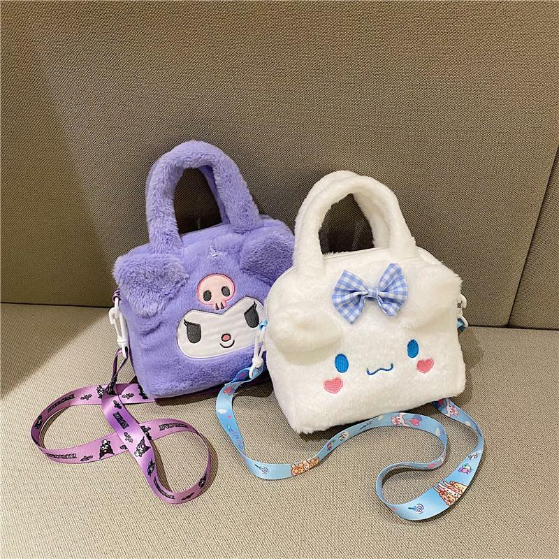 Kawaii Sanrio Bag Kuromi Plush Shoulder Bag My Melody Hello Kitty Cinnamoroll Bag Cartoon Plushies Handbag Women Storage Bag
