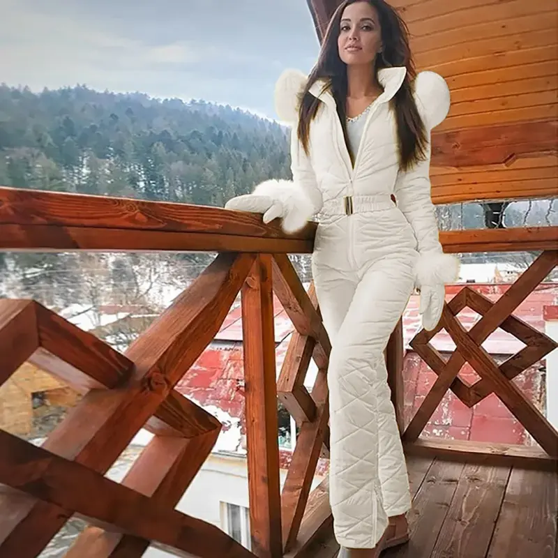 Frauen Skisuit dicken Sport Snowboard Anzug solide Outdoor-Reiß verschluss Ski Overall und Stram pler für Frauen lässig Glitter Flare Kleidung