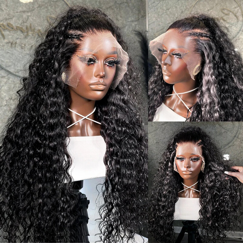 Peluca de cabello humano rizado con encaje Frontal para mujer, postizo de onda profunda suelta de alta densidad 300%, 13x6, HD, 30 pulgadas, transparente, 13x4