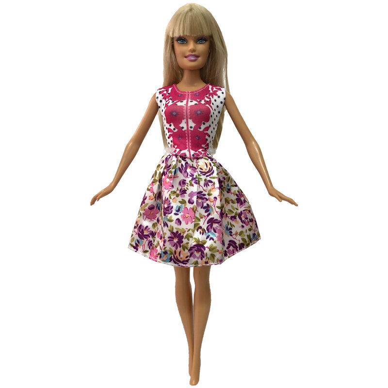 Nk oficial 1 pçs moda boneca vestido festa vestir roupa topos rosa saia roupas para barbie boneca acessórios brinquedos