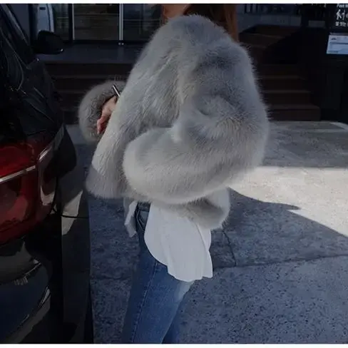 Cappotti e giacche in finta vestibilità ampia ritagliata pelosa di alta qualità donna Fluffy Top Coat giacca invernale con scollo a V Femme T883