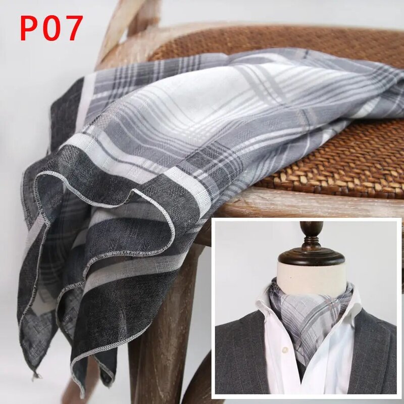 Men's Square Scarf with Buttons Cotton and Linen Scarf American British Spring  Autumn Thin Small Silk Soft Scarf