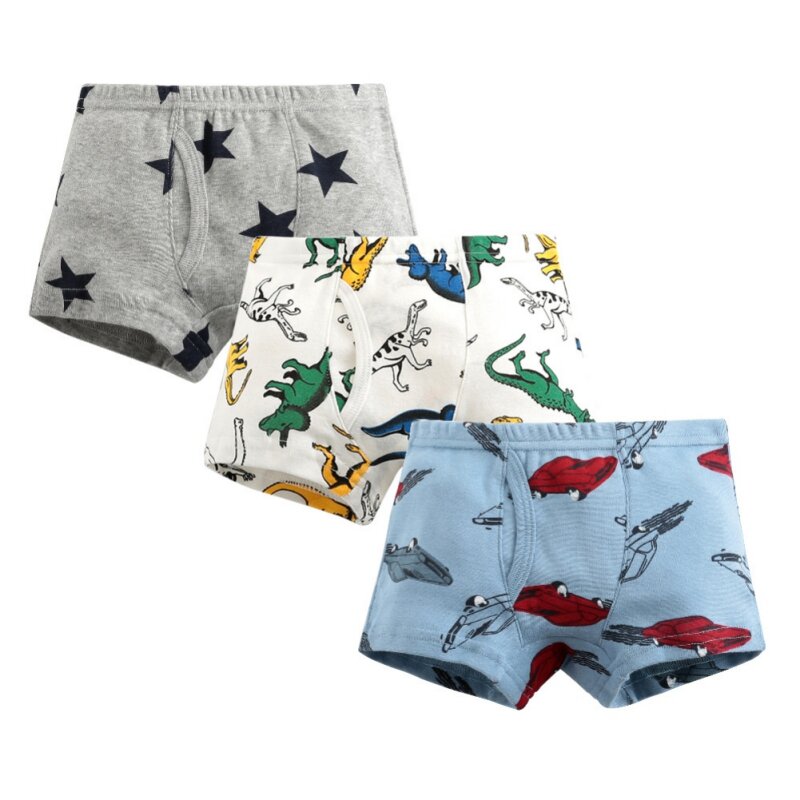 3 teile/los Jungen Drucken Boxer Briefs Nette Cartoon Dinosaurier Striped Print Kinder Unterwäsche Baby Boy Shorts Teenager Unterhose