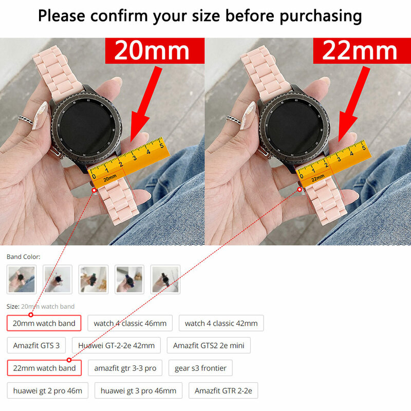 20 22mm band For Samsung Galaxy 6/5/pro/4/classic 46mm/Active 2/Gear S3 Frontier Resin bracelet Huawei watch GT/2/2e/3/Pro strap