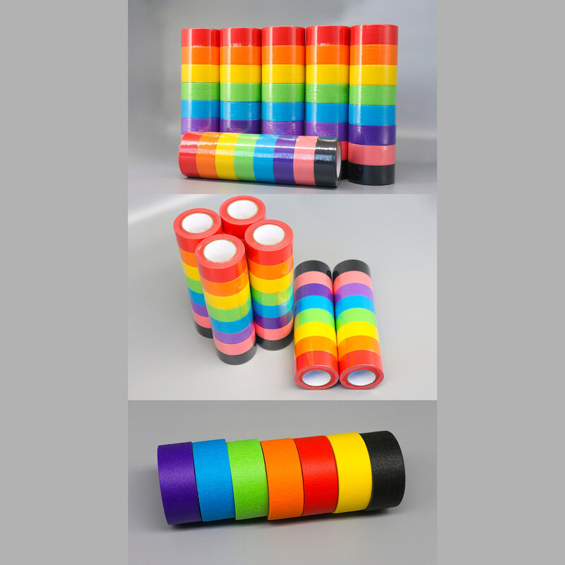 1 szt. Kolorowa papierowa taśma maskująca Washi w tęczowych kolorach lepki klej wyroby dekoracyjne DIY Washi naklejki na taśmie scrapbookingu