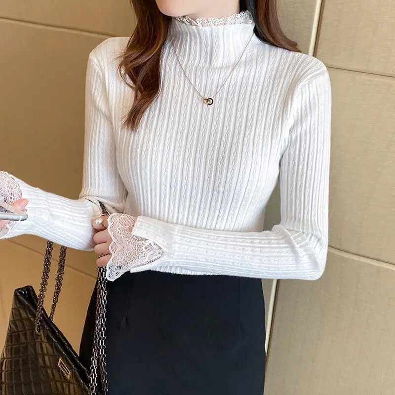 Suéter básico ajustado de cuello alto para mujer, Jersey informal de manga larga, top elegante, Otoño e Invierno