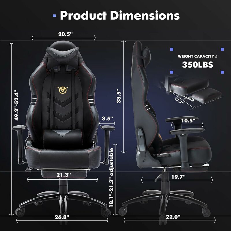 Big and Tall Gaming Chair with Footrest 350lbs-Racing Computer Gamer Chair, Ergonomic High Back PC Chair with Wide Seat,