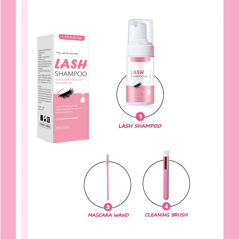 100ml Eyelash Extension Shampoo Makeup Fast Removal Foaming Deep Cleansing Lash Glue Kit With 2 Brushes Wash Oil For Women