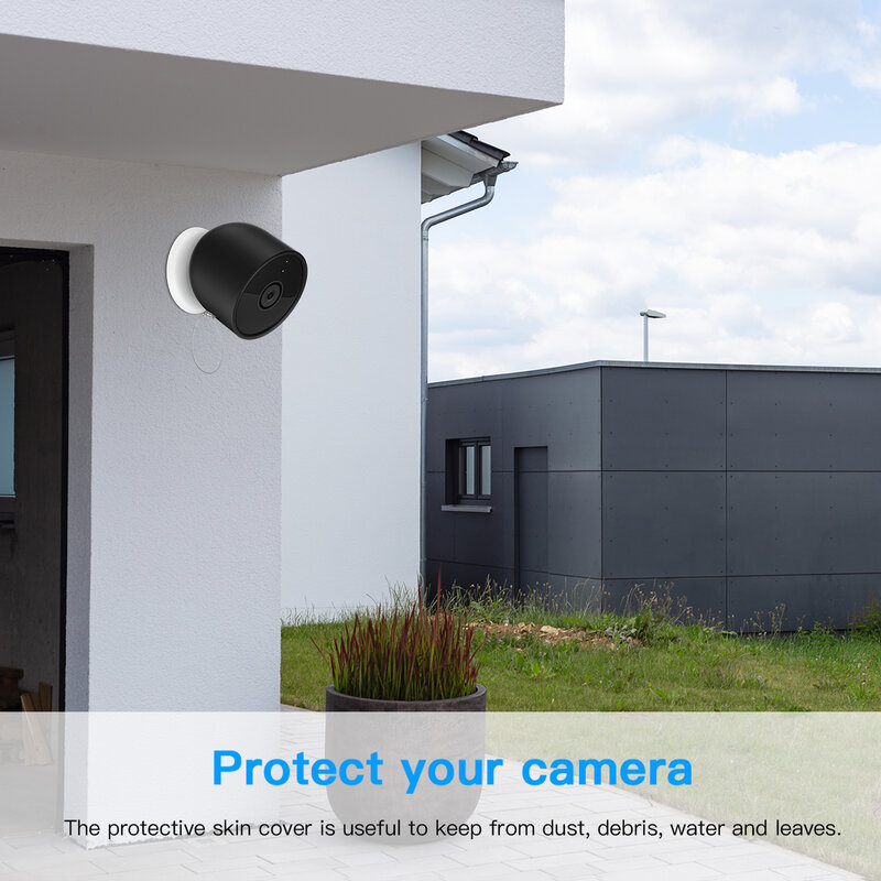 Funda protectora de silicona impermeable para cámara de seguridad Google Nest Cam (batería) con cable de acero de seguridad anticaída/antirrobo