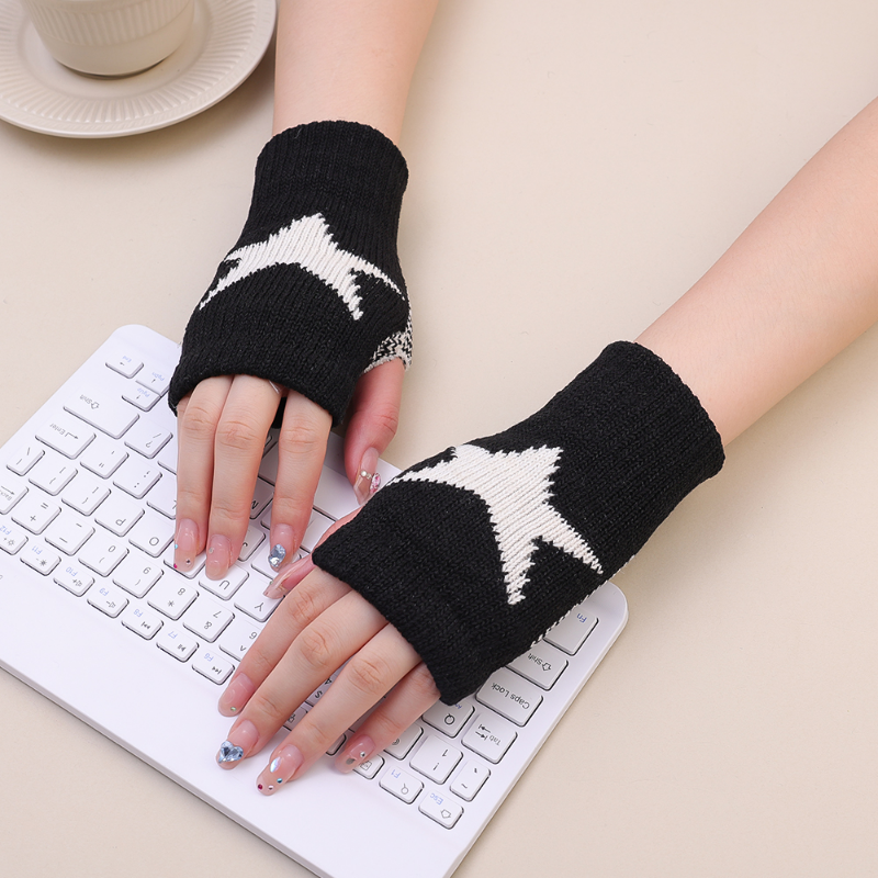 Sarung tangan setengah jari pasangan Fashion Universal sarung tangan Y2K sarung tangan serbaguna wol rajut musim gugur musim dingin sarung tangan embun hangat umum