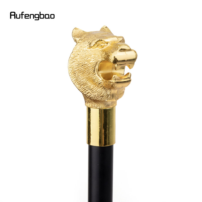 Bastone da passeggio con manico a testa di tigre di lusso in oro con piastra nascosta autodifesa piatto di canna di moda Cosplay Crosier Stick 93cm