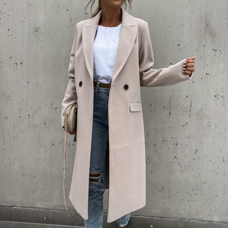 Abrigo largo de manga larga con botones para mujer, abrigo elegante que combina con todo, solapa de invierno