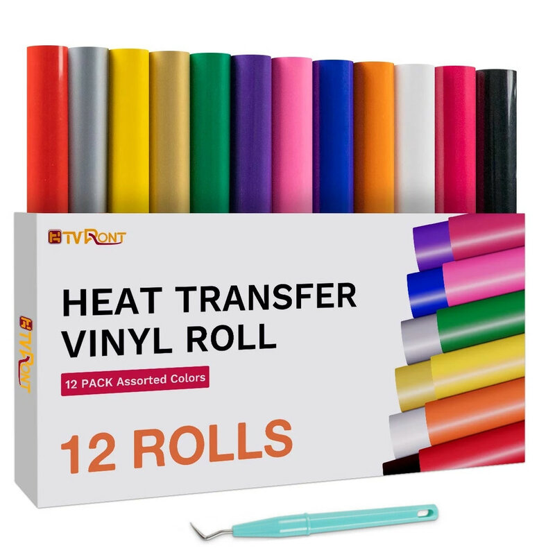 HTVRONT 12/6 Pack 12inX5ft Multi Colors Heat Transfer Vinyl Roll for Cricut T-shirt Printing DIY Iron on HTV Film Christmas Gift