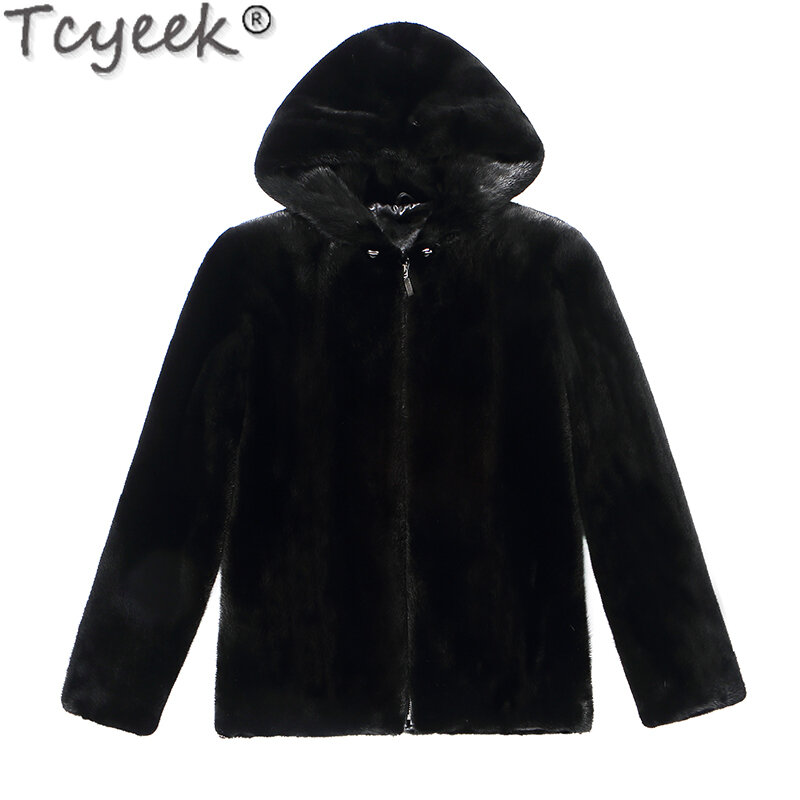 Tcyeek 100% Mink Fur Mens Jackets 2023 Winter Hooded Real Fur Coat Short Natural Mink Fur Jacket Men Clothing Jaqueta Masculina