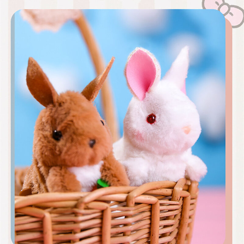 1pc skaczący mały biały królik Kawaii zwierzęta mechaniczna zabawka imitacja pluszu brązowy kangur Anime pluszowa lalka zabawki boże narodzenie