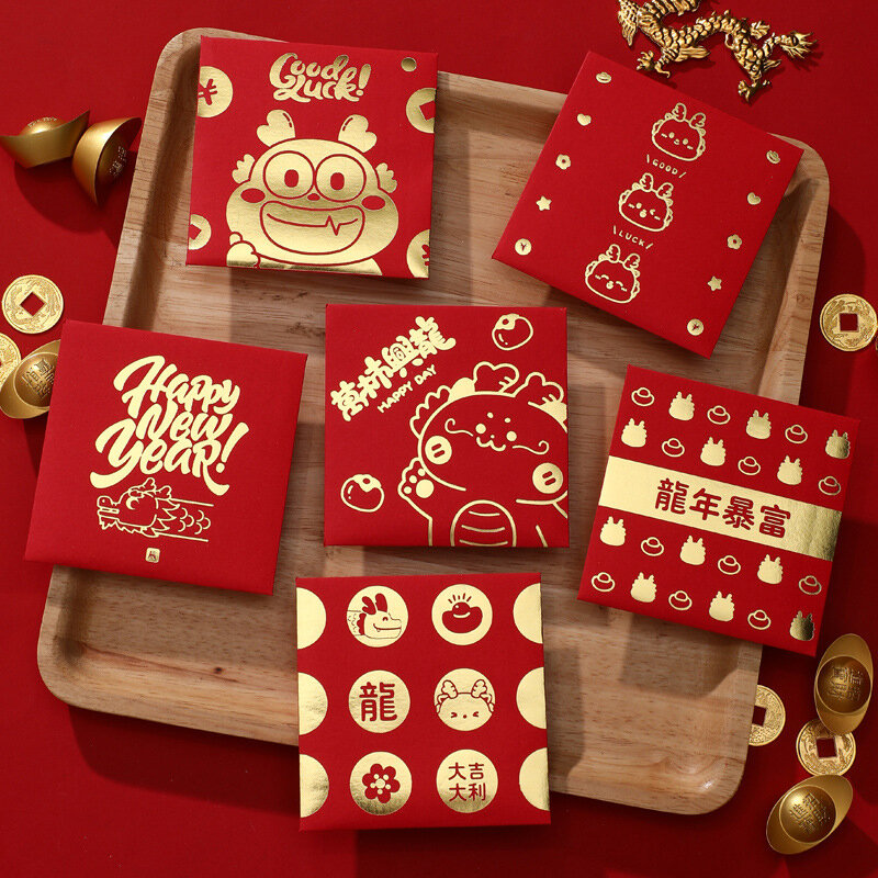 6 sztuk/paczka noworocznych pomyślnych wzór smoka portfel papierowych czerwona koperta noworocznych czerwona koperta na powitanie