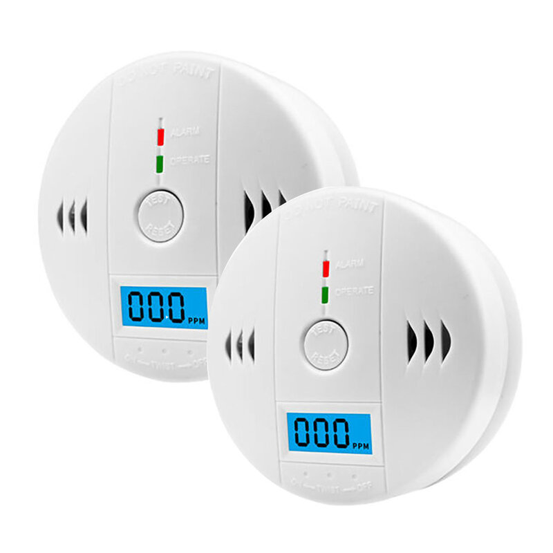 2 Pack CO Detector Carbon Monoxide Detector Alarm Battery Powered (Not Included) Gas Detection Alarm LCD Digital Display