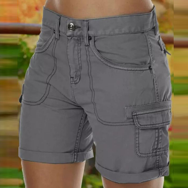 Moda damska średnio wysoka talia spodnie biurowe Trend 2023 odzież damska solidna szorty Cargo Harajuku duże kieszenie jednokolorowe spodnie Slim