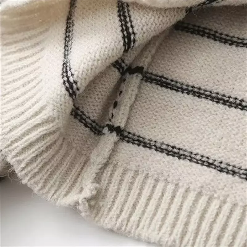 Новый женский полосатый свитер с круглым вырезом, вязаный свитер