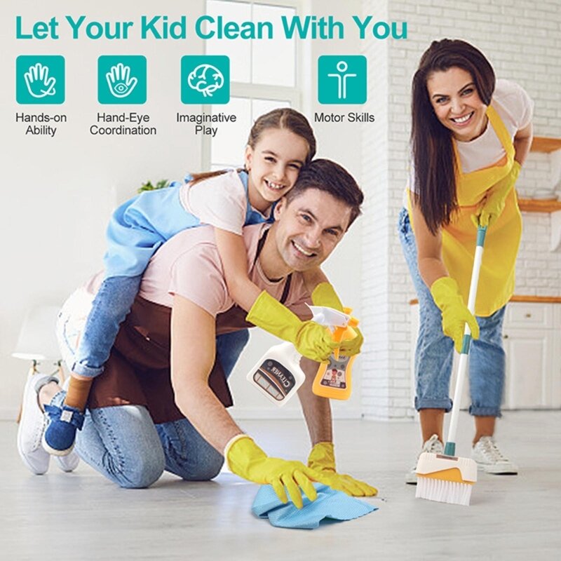 Utensílios limpeza educacionais para meninos e meninas, conjunto tarefas domésticas para brincar fingir, para casa e