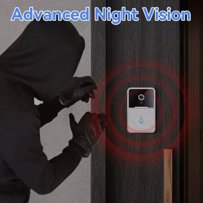 Tuya กริ่งประตูวิดีโอ Wi-Fi ใช้ในบ้านกริ่งไร้สาย WIFI แบตเตอรี่แบบชาร์จไฟได้กล้อง HD ขับเคลื่อนการเคลื่อนไหว