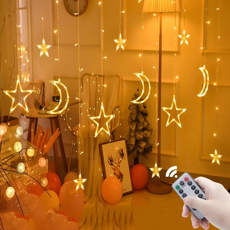 Декоративная гирлянда в виде Луны, звезды, Рождества, Рамадана, новый год 2023, светодиодная сказочная гирлянда, гирлянда, занавеска для комнаты, свадьбы, домашний декор