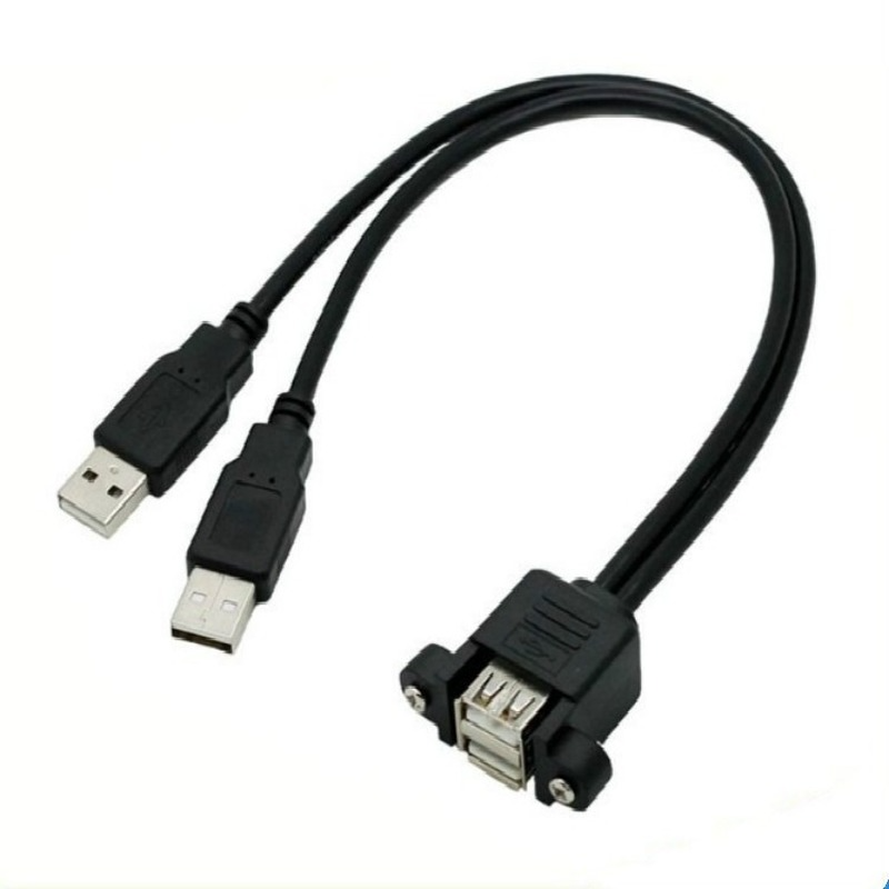 Dual Port USB 2.0 A Male To Female M/F Extension Screw Lock Panel Mount Cable 50cm 30cm 100cm