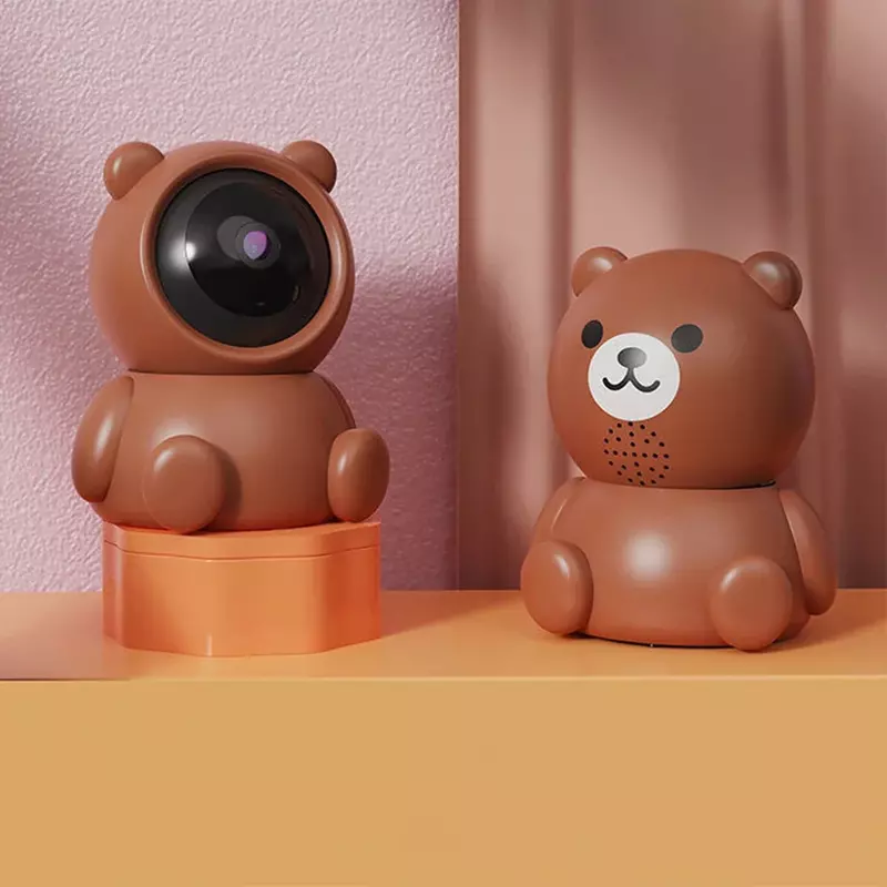 Beruang keamanan pelacakan otomatis kamera pemantau Wifi bayi Monitor panorama 360 derajat pengasuh jarak jauh Teddy