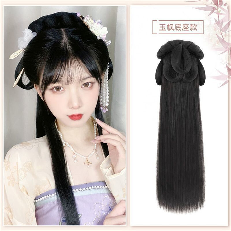 Women Synthetic Hanfu Headband Hair Extension Chinese Style Cosplay Antique Hairpiece Hair Accessories Headdress Black