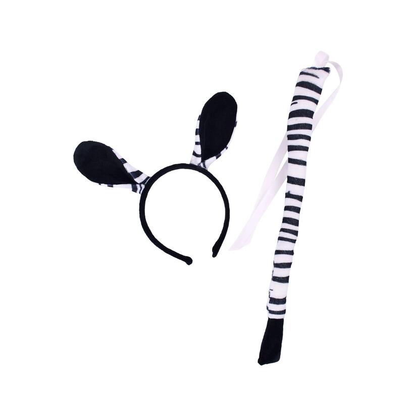 Zebra Orelhas e Cauda Headwear para Masquerade, Acessórios para Cabelo, Roll Play Hoop, Desempenho do Dia das Bruxas, Presentes, Festa Temática