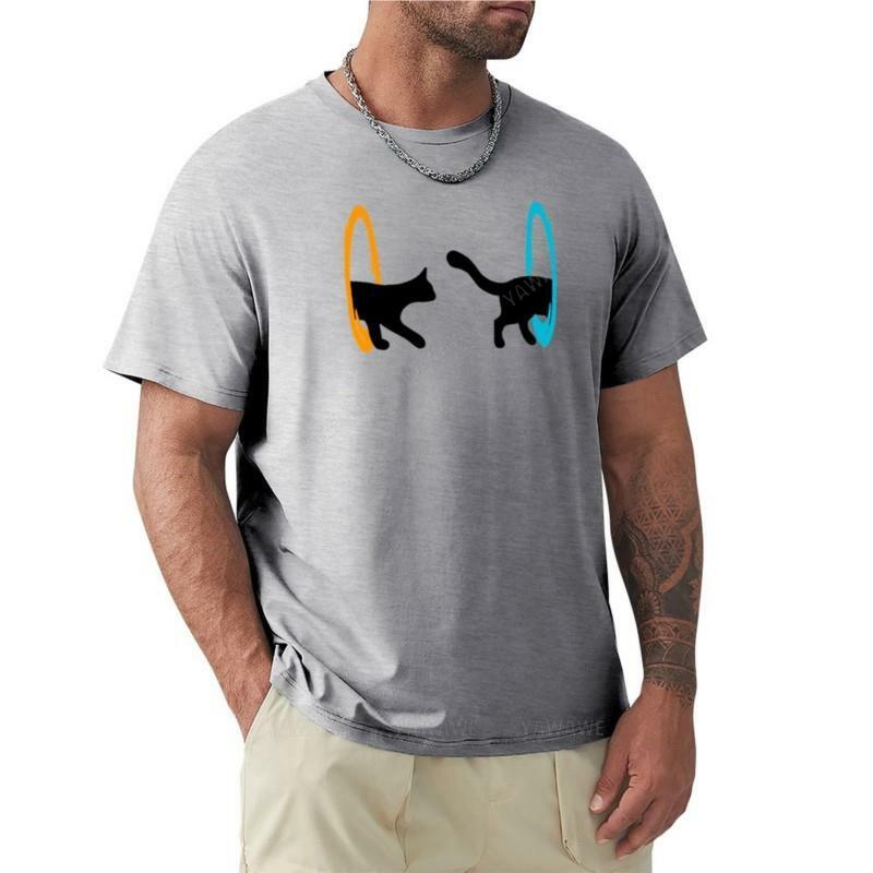 Camiseta preta gato portal masculino, camiseta manga curta, roupa vintage, camisetas gráficas, roupa masculina, marca