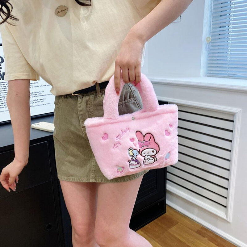 2024 Sanrio Hello Kitty My Melody Cinnamoroll Kulomi Handbag Plush Shoulder Bag Soft Cosmetic Bag Coin Purse Christmas Gifts