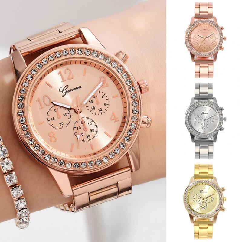 1 Set Perhiasan jam tangan, Set perhiasan arloji anting-anting gelang kalung cincin berlian imitasi, dekorasi jam kuarsa hadiah ulang tahun tanpa kotak