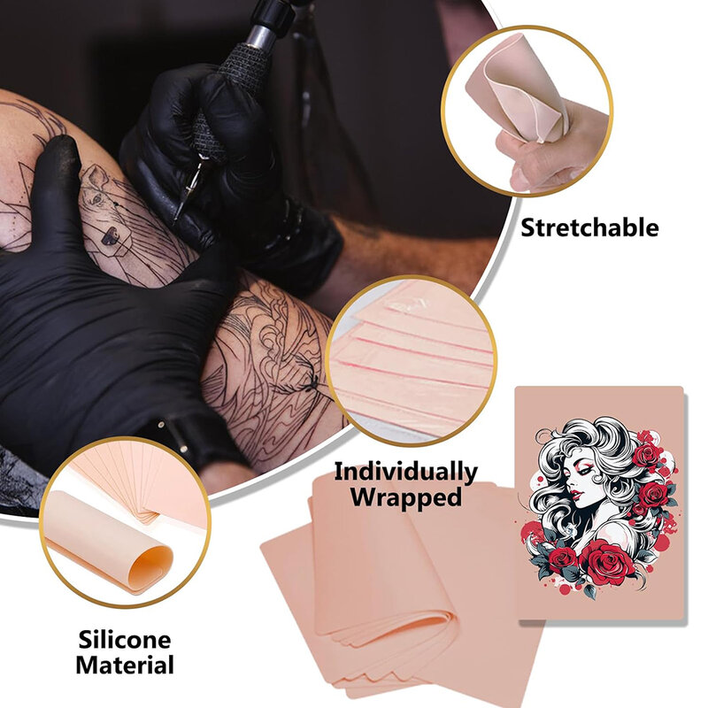 Tattoo Practice Skin and Tattoo Transfer Paper Kit Double Sided Fake Skin with Stencil Paper Set Permanent Makeup Tattoo Supply