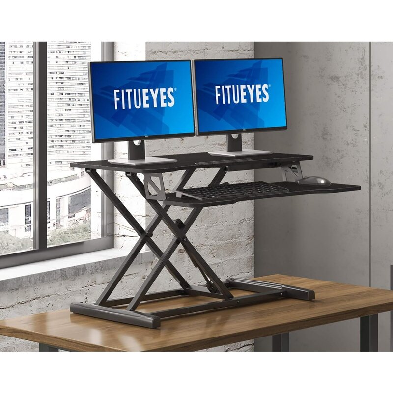 Tinggi meja berdiri yang dapat disesuaikan 32 "lebar duduk untuk berdiri konverter berdiri meja meja meja stasiun kerja untuk Dual Monitor Riser