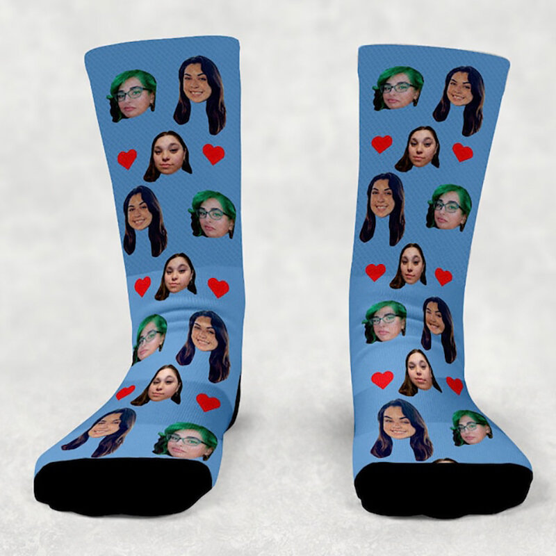 Custom Face Socks Personalized Funny Long Socks With Face Customize Heart Unisex Socks For Friends Father Day's Anniversary