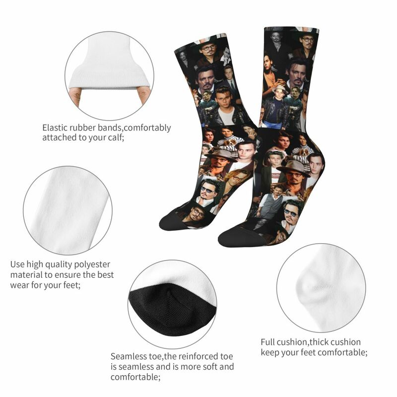 Casual Johnny Depp Sexy Collage skarpety sportowe bawełniane środkowe podkolanówki prezent gwiazdkowy dla Unisex antypoślizgowe