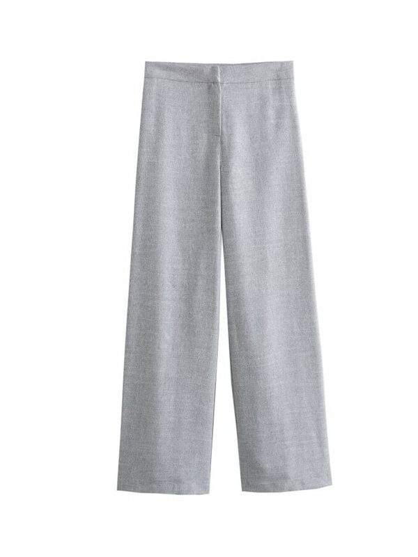 Pantalones rectos de cintura alta para mujer, pantalón informal de color liso con cremallera, ropa de calle elegante para verano, 2024