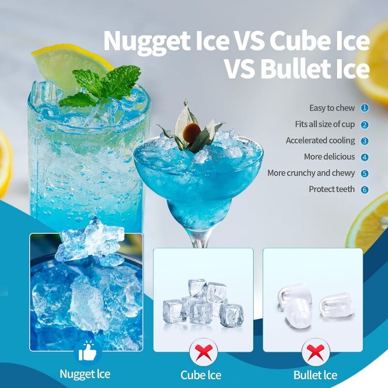 Nuggetカウンタートップ製氷機、ソフトコーティングされたペブルポータブル機、アイススクープ、セルフクリーニング、34lbs/24h