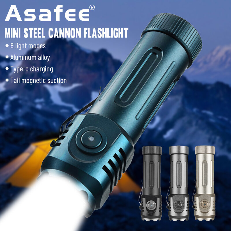 Asafee XPG LED Steel Cannon Flashlight Magnetic Torch SOS Red Light Rechargeable Lantern Waterproof Lamp Rechargeable Mini Tiki