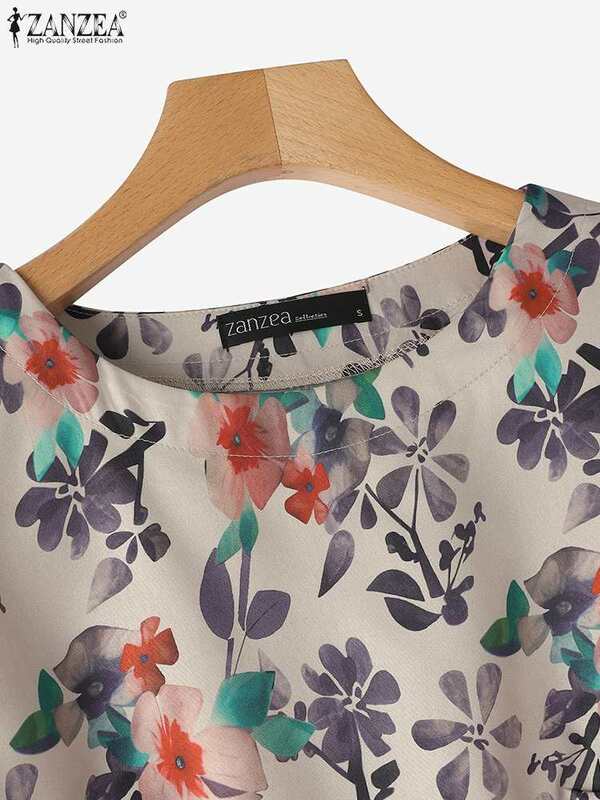 Праздничная блузка ZANZEA с цветочным принтом, богемная Свободная рубашка с коротким рукавом и круглым вырезом, повседневные летние винтажные блузы, топы, туника
