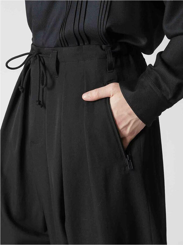 Elastyczny pas z kieszenie na suwak szerokimi nogawkami spodnie yohji yamamotos spodnie Unisex owen yohji pantalon homme balon spodnie