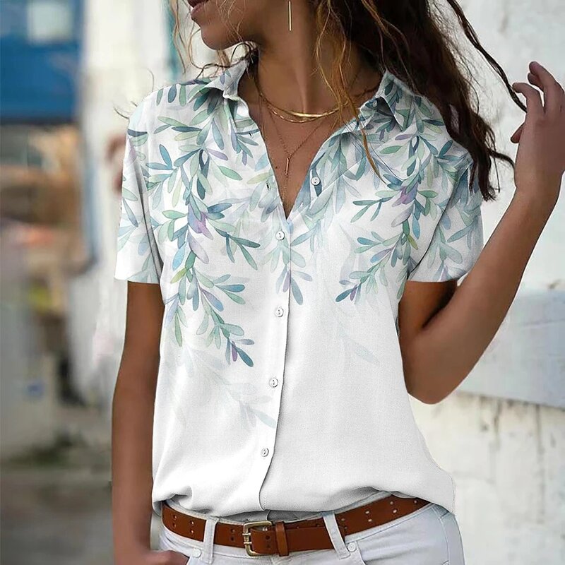 2024 Damen hemd Bluse lässt 3D-Drucke Knopf hemd, Kurzarm lässig Mode Hemd Kragen fit Frühling & Herbst Tops