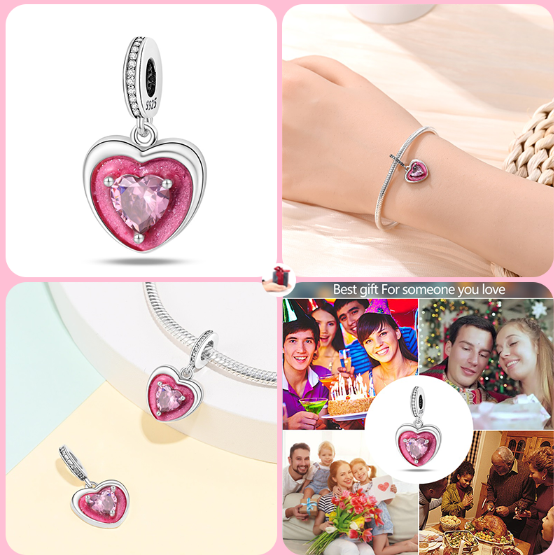 2024 Fashion 925 Sterling Silver Crystal Slippers Pink Girl Series Charm Beads Suitable for Pandora Original Bracelet DIY Gift