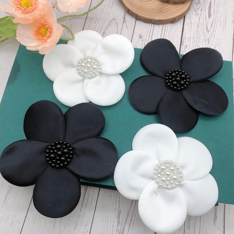 Imitation Pearl 3D Beaded Applique New Flower Shape Polyester Fabric Cloth Stickers Collar Accessories