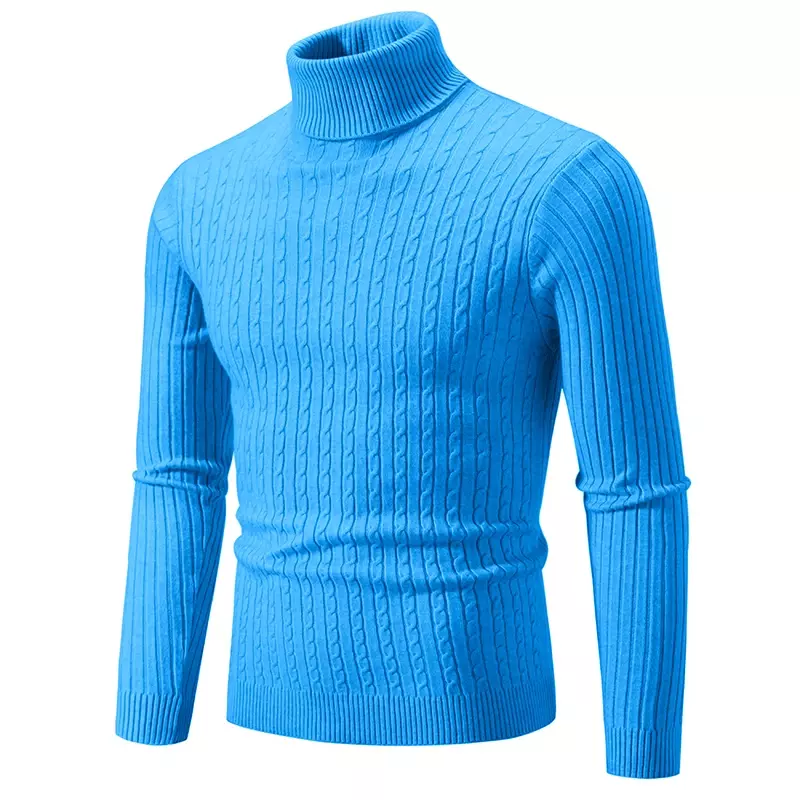Suéter de cuello alto para hombre, Jersey de punto de manga larga, ajustado, cálido, tendencia, Otoño e Invierno