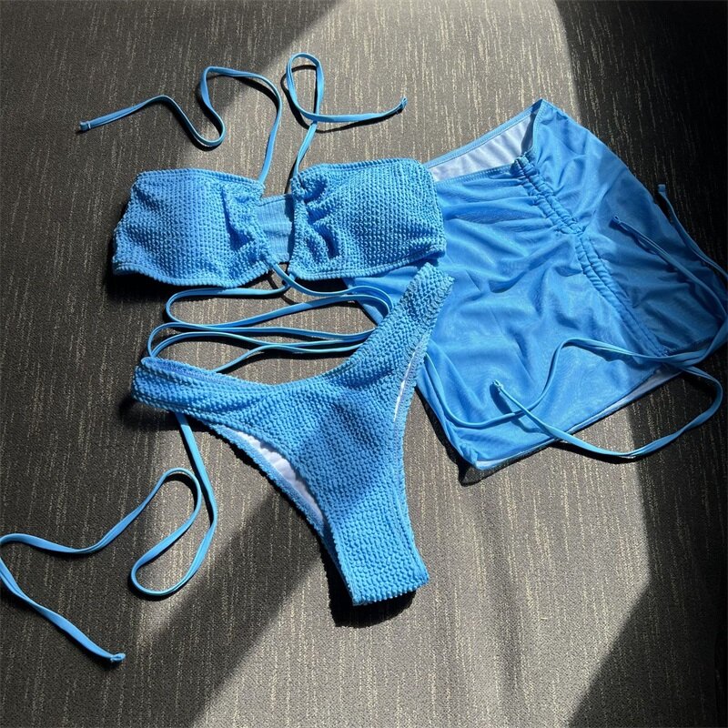여성용 3 피스 수영복 속옷 + 브라 + 짧은 미니 원피스, 여름 해변 비키니, 홀리데이 섹시 캐주얼 데일리 핫 걸 스트리트웨어