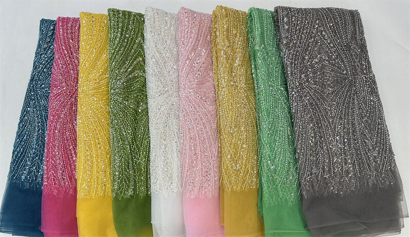 Tessuto di pizzo dello sposo africano 2024 di alta qualità francese nigeriano paillettes ricamo perline tessuti di pizzo di Tulle per cucire abiti da sposa