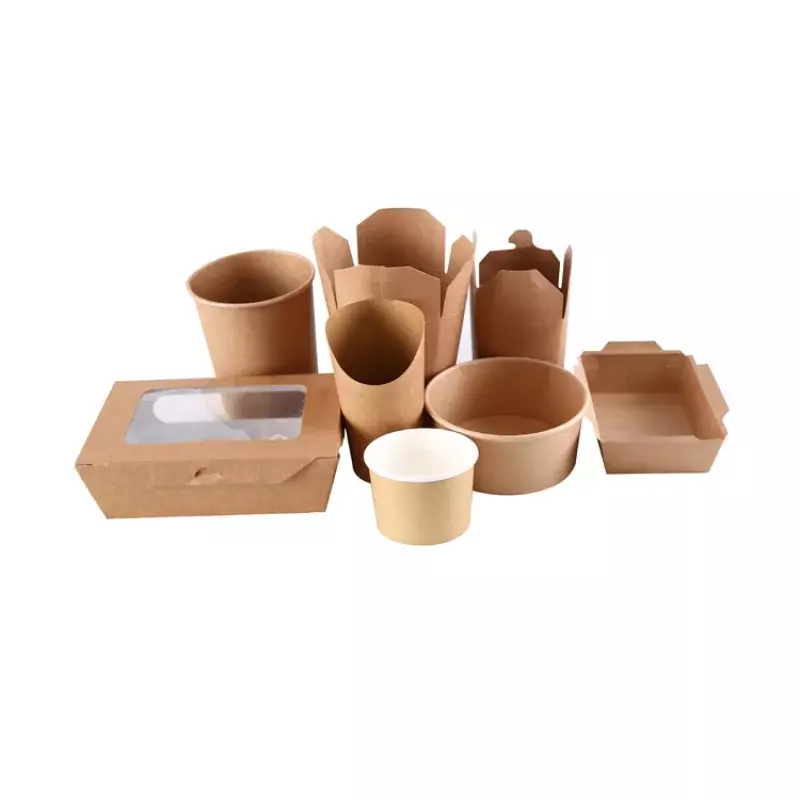Kunden spezifisches Produkt Einweg-Lebensmittel behälter braune Kraftpapier-Suppen schüssel mit Deckel